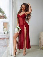 Avidlove Women Lingerie Lace Babydoll Chemise Sexy Mesh Nightdress V Neck Nightwear Side Split Nightgown