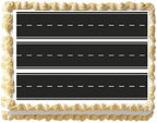 Black and White road roadway Edible Cake Topper