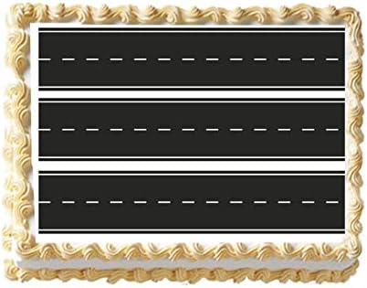 Black and White road roadway Edible Cake Topper