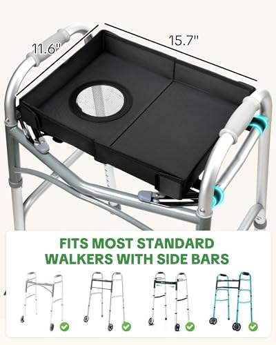 FANGSUN Walker Tray for Folding Walker 2.0 – Upgraded Detachable Tray for Walkers with Extended Straps & Cup Holder, Fits Rolling Walkers with Side Bars, Mobility Accessory for Seniors