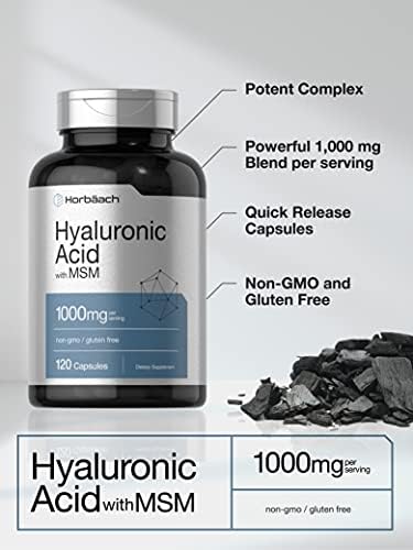 Horbäach Hyaluronic Acid with MSM | 1000 mg | 120 Capsules | Non-GMO and Gluten Free Supplement | Bioavailable Formula