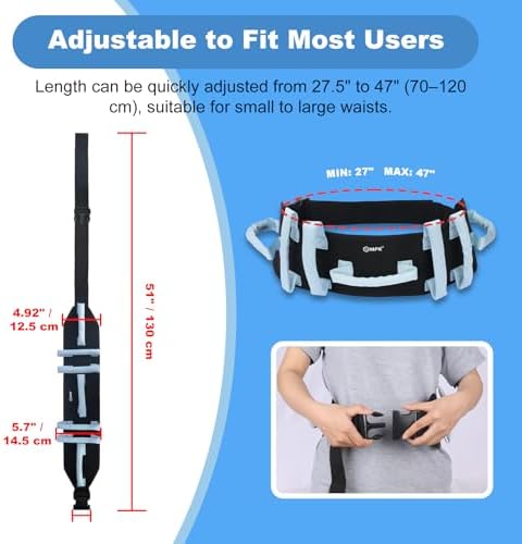 MFE Gait Belt, Anti-Slip Transfer and Walking Assist Belt with 7 Handles and Quaick - Release Buckle, Safety Lift Aid for Seniors, Elderly, Caregivers, Nurses, Therapists, Blue