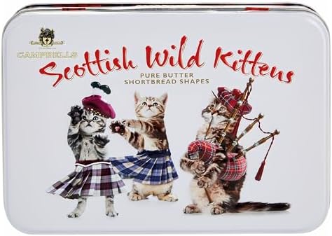 Campbells Shortbread Scottish Wild Kittens Assorted Cookies Tin 5.3 Oz (150g) - Pure Butter Scottish Shortbread Cookies from Scotland, British Tea Biscuits, Assortment Gift Tin for Cat Lovers