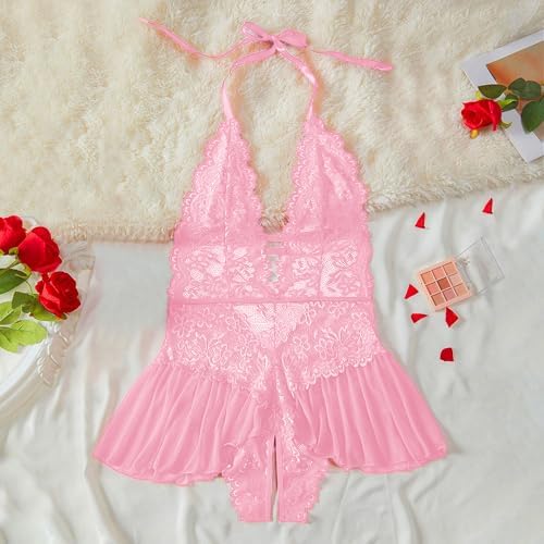 Sexy Lingerie for Women Lace Bodysuit One Piece Teddy Mini Babydoll Mesh Sleepwear V Neck Chemise Nightgowns