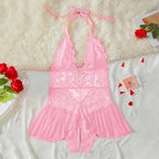 Sexy Lingerie for Women Lace Bodysuit One Piece Teddy Mini Babydoll Mesh Sleepwear V Neck Chemise Nightgowns