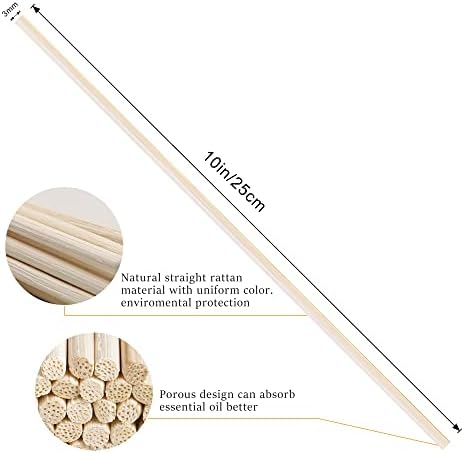 VFULIE 100PCS Reed Diffuser Sticks, 10 Inch Natural Rattan Wood Sticks Essential Oil Aroma Diffuser Sticks Refill Replacement for Aroma Fragrance ((Primary Color))
