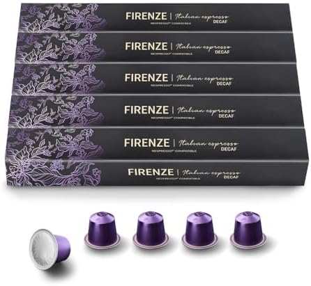 Real Coffee Great Taste. Every Day Decaf Firenze | Compatible with Nespresso Original Line | Bold Espresso | 100 Aluminum Capsules | Product of Italy