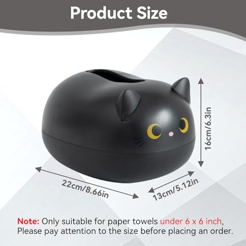 Cat Tissue Holder, Cat Paper Box Cover Decorative Animal Napkin Box Cover Tissue Holder with Toothpick Toilet Paper Dispenser for Bathroom Bedroom Dining Table(Black)