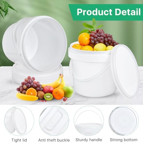 10 Pack White Plastic Bucket with Handle and Lid, 1.5 Quart Ice Cream Containers, Food Grade Freezer Storage Tubs Bucket, Pail Container with Lid Small Bucket with Lid for Fruit Deli Food