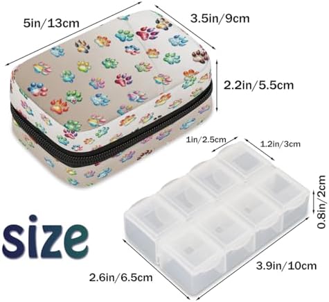 Weekly Travel Pill Organizer Case for Purse with Removable 7 Day Box Portable Compact Size Pill Box Fashionable Pill Container for Medicine Vitamin Supplement Cute Paw Skin