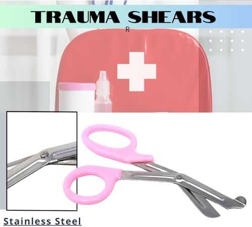 HTI Trauma Shears 7.25" All-Purpose Stainless Steel Paramedic, ER Nurse, EMT, EMS, First Responder Tactical Scissors with Serrated Blade for Outdoor Camping Rescue Tool (Baby Pink Handle)