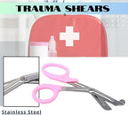 HTI Trauma Shears 7.25" All-Purpose Stainless Steel Paramedic, ER Nurse, EMT, EMS, First Responder Tactical Scissors with Serrated Blade for Outdoor Camping Rescue Tool (Baby Pink Handle)