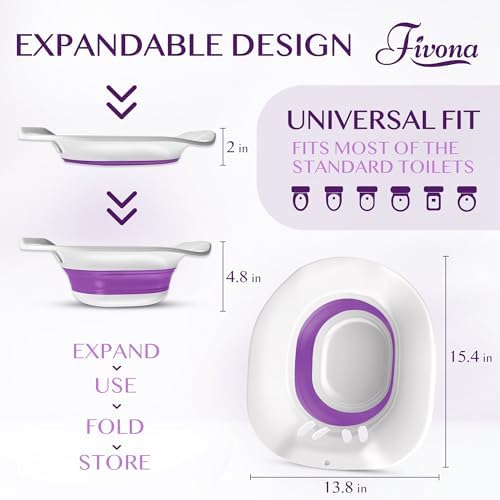 Fivona Sitz Bath for Toilet Seat Postpartum and Hemorrhoids Care - Yoni Steam Seat - Foldable Basin for Epsom Salt Soak - Portable Bidet BPA Free Temperature Resistant - Universal Fit - Purple