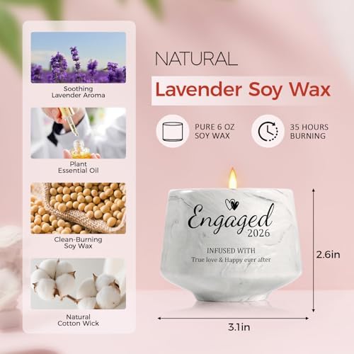 Engagement Gifts - Gift for Newly Engaged Couples, Bachelorette Bridal Shower Gift for Bride, Engagement Gifts for Her, Women, Best Engaged 2026 - Lavender Scented Candles 6 Oz
