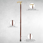 Ajuny Wooden Walking Stick for Men Women Seniors Lightweight Detachable 36 Inches Handmade Cane with Decorative Fritz Style Brass Handle Unique Gift for Adults