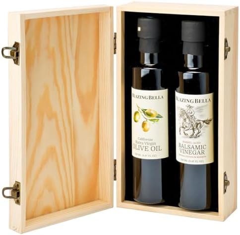 Blazing Bella Olive Oil and Balsamic Vinegar Gift Set – Traditional Aged Balsamic Vinegar & Extra Virgin Olive Oil (2 x 250ml) – Gourmet Gift Set in Signature Wooden Box