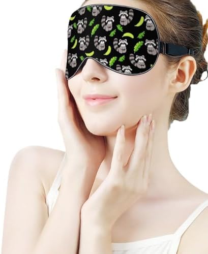 Novelty Printed Sleep Mask Eye Cover Compatible with Cute Raccoon Soft Blindfold Elastic Strap Night Eyeshade Travel Nap for Women Men
