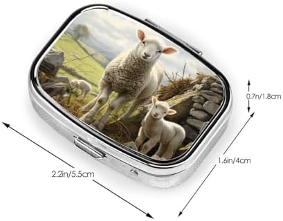 Pill Box 2 Compartment Medicine Pill Case for Pocket or Purse Pill Boxes Decorative Organizer Unique Gift - Sheep and Lambs