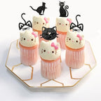 TSJ 24 PCS Glitter Black Cat Cupcake Toppers Kitty Cake Toppers Cat Cupcake Picks Kitten Theme Party Cake Decorations
