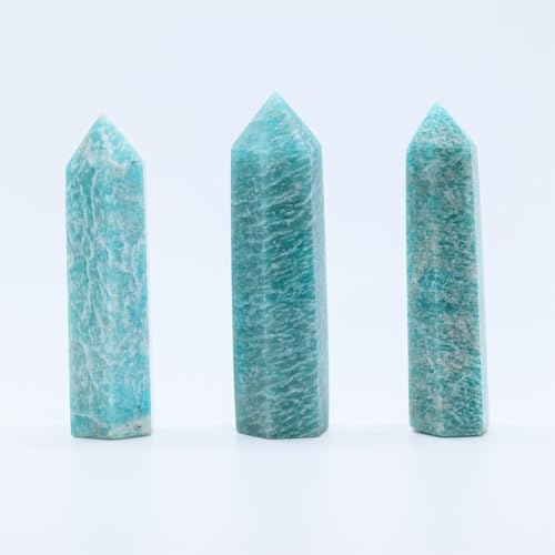 Angelstones Natural Blue Amazonite Gemstone Healing Crystal Hexagonal Pointed Reiki Chakra Faceted Prism Wand Carved Stone Figurine Home Decor