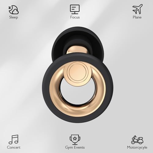 Ear Plugs for Sleeping Noise Cancelling - Reusable Silicone Earplugs for Concert, Motorcycle, Sports and Festivals, 30dB Noise Reduction, Washable Hearing Protection - Gold