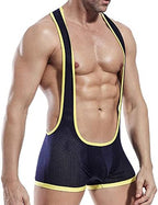 Men's Mesh Jockstrap Bodysuit Sexy Leotard Wrestling Singlet Jumpsuit Bulge Pouch Underwear