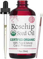 Healing Solutions Oils Organic Rosehip Seed Oil 1 oz, 100% Pure All Natural, Cold Pressed Serum for Face, Hair, Skin, Body & Nails, Rosa Mosqueta Essential Oil for Anti Aging, Scar, Acne & Skincare