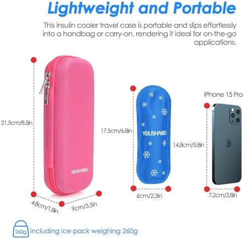 YOUSHARES Insulin Cooler Travel Case, GLP-1 Diabetic Medicine Cooling Bag for Zepbound for Mounjaro Pen, Refrigerated Diabetes Supplies Organizer with 2 TSA Approved Ice Pack