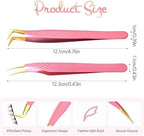 TIESOME Lash Tweezers for Eyelash Extensions, 2 PCS Pink Stainless Steel Eyelash Tweezers Set Premium Curved Tip Precision Lash Tweezer Professional False Eyelashes Application Tools