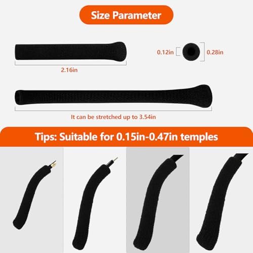 4 Pairs Glasses Ear Cushion, Anti-Slip Elastic Comfortable Eyeglasses Temple Tips Sleeve, Soft Knitting Cotton Fabric Ear Grips for Eyewear, Sunglasses & Reading Glasses (Black)