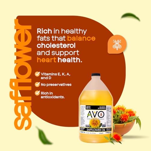 AVO High Oleic Safflower Oil Bulk, 1 Gallon, NON-GMO, Naturally Processed, High Smoke Point 510°F