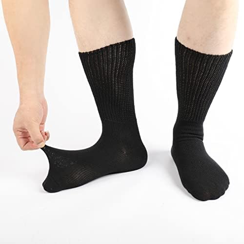 Diabetic Socks for Men Women Loose Fit Non-Binding Seamless Cuff Extra Wide Cotton Crew Socks Black White