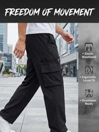 Men's Casual Cargo Pants - Lightweight Elastic Waist with Pockets Hiking Outdoor