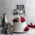 Black Glitter Rip Teens Cake Topper, Halloween Funeral Birthday Décor, Old English Gothic Sweet Youth Themed 13th Birthday Party Decorations Supplies