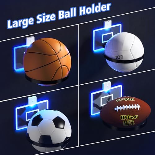 Boy Room Decor, 2 Pack Ball Holder Wall Mount for Football, Soccer, Volleyball and Basketball Display Case, Sports Accessories Organizer for Boys Bedroom