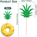 Molain 24PCS Pineapple Cupcake Donut Cake Toppers, Pineapple Cute Cupcake Picks for Summer Tropical Hawaiian Party Pineapple Theme Baby Shower Kids Birthday Cake Decorations