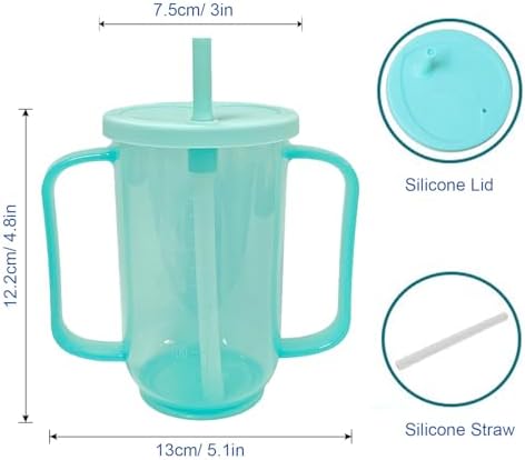 Qancesd Adult Sippy Cups for Elderly 12oz Sippy Cup with 2 Handles No Spill Cups for Adults Straw Cups Dysphagia Cups for Disabled Patients