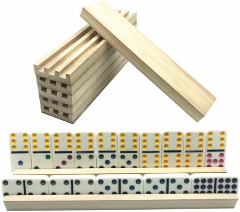 Yuanhe Domino Trays Holders Rack - Set of 4 Wooden Tiles Stand Holders Dimonos Boards for Mexican Train Rummy Chickenfoot