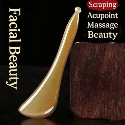 HOTACE 2Pcs GuaSha Scraping Massage Tool Natural Buffalo Horn Guasha Board for Face and Body Skin Care Traditional Chinese Massage Tool for Facial Contouring, Detox & Skin Care