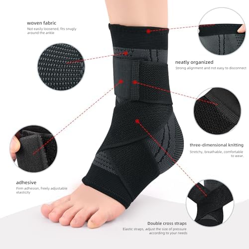 2 Pack Adjustable Ankle Brace Compression Sleeve, Arch Support & Foot Stabilizer, Elastic Wrap for Plantar Fasciitis, Achilles Tendonitis Recovery, Sports Bandage Socks for Men & Women (Medium)
