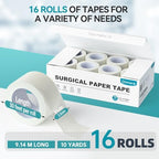 Dimora Paper Medical Tape 16 Rolls- Hypoallergenic White Surgical Tape for Sensitive Skin，Breathable First Aid Wound Tape with Pain-Free Removal，Secures Dressing and Medical Devices -1" x 10 Yards
