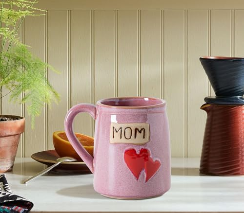Mom Mug Cup for Mother Day,Birthdya,Christmas Gifts Pink coffee Mug Larege Tea Cup for Mom Gift Hand-Engraved Double Hearts and Mum - Novelty Coffee Mugs (Pink)