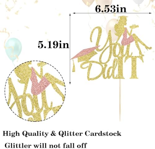 Congratulations on graduation Cake topper 2026 glitter girl graduation cake topper 2026 graduation decorations 2026 graduation party decoration supplies (gold1)