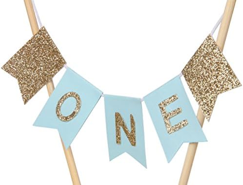 Handmade “ONE” Birthday Cake Topper - Baby Shower, 1st First Birthday Cake Bunting for Baby Boy Party Supplies
