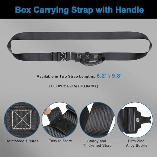 Box Carry Strap with Handle 9.8 Feet Adjustable Straps for Battery Box Handheld Belt Carrying Straps for Safely Moving and Lifting Heavy Boxes(9.8'-Metal Buckle)