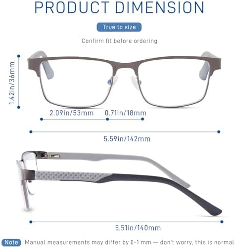 2 Pack Men's Progressive Multifocal Reading Glasses,Rectangle Metal Frame with Spring Hinge Silicone Temple Blue Light Blocking Lenses Computer Readers Anti Eyestrain,2.5x