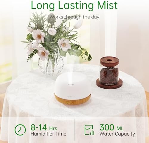 ASAKUKI Essential Oil Diffuser, 300ml Ultrasonic Aromatherapy Oil Humidifier with 7 Colors LED Lights, 2 Mist Mode for Home, Gift for Mom (Wood Grain)