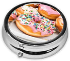 (Christmas Donuts) Round Pill Box,3 Compartment Pill Box Mini Decorative Pocket Purse Portable Travel Medicine Tablet Vitamin Holder Organizer Pill Case