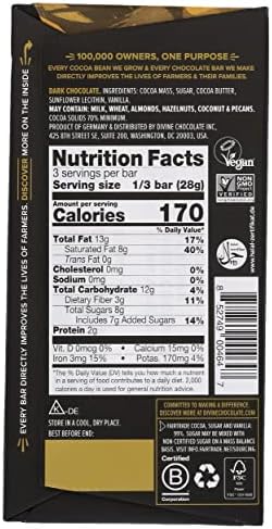 Divine Chocolate Bars - 70% Dark Chocolate - Made with Fairtrade Cocoa, Natural Ingredients, No Artificial Flavors | 3oz. Bars (12 Pack)