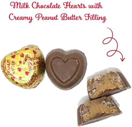 Chocolate Peanut Butter Hearts Wedding Favors – Gold Wrapped Candy, Individually Wrapped Milk Chocolate Peanut Butter Hearts 14 Ounce (About 39 Pieces)